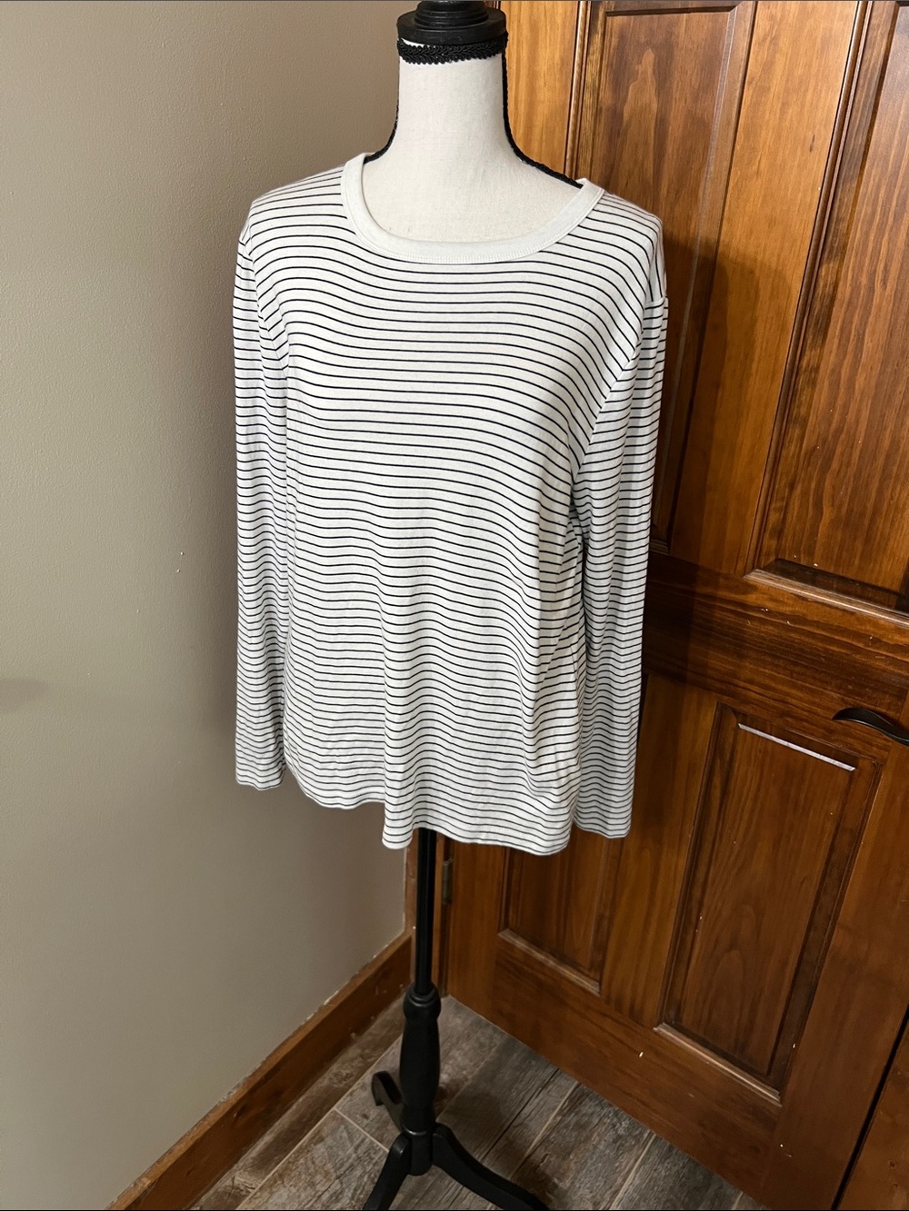 a new day White and Black Striped Long Sleeve Tee